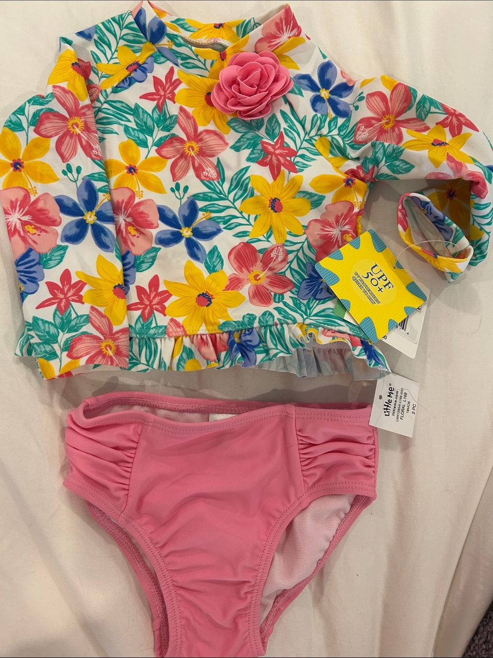 Little Me Floral Long-Sleeve Rashguard Set - Pink, Yellow, Blue, Green